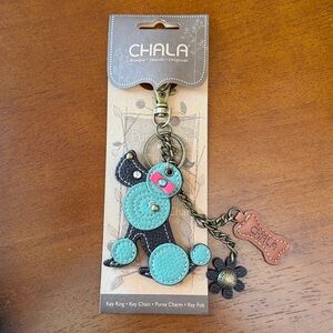 Chala Mint Green Black Pink Leather Dog Keychain
